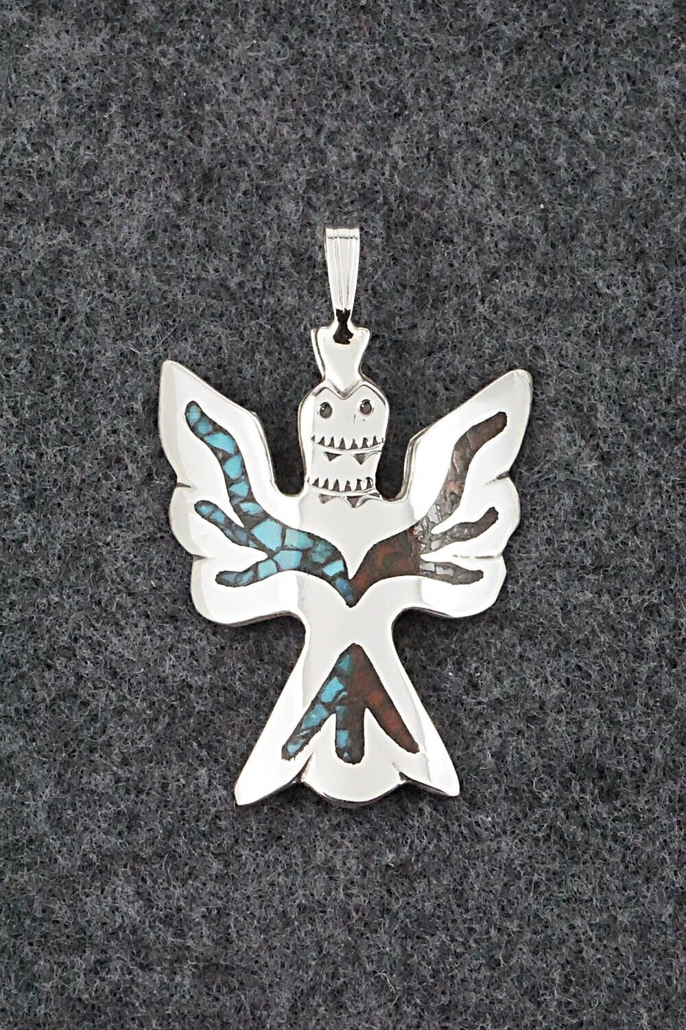 Turquoise, Coral and Sterling Silver Pendant - Jolene Yazzie - Image 7