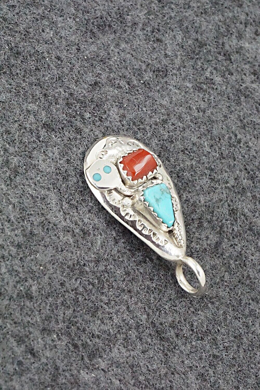 Turquoise, Coral and Sterling Silver Pendant - Joy Calavaza - Image 3