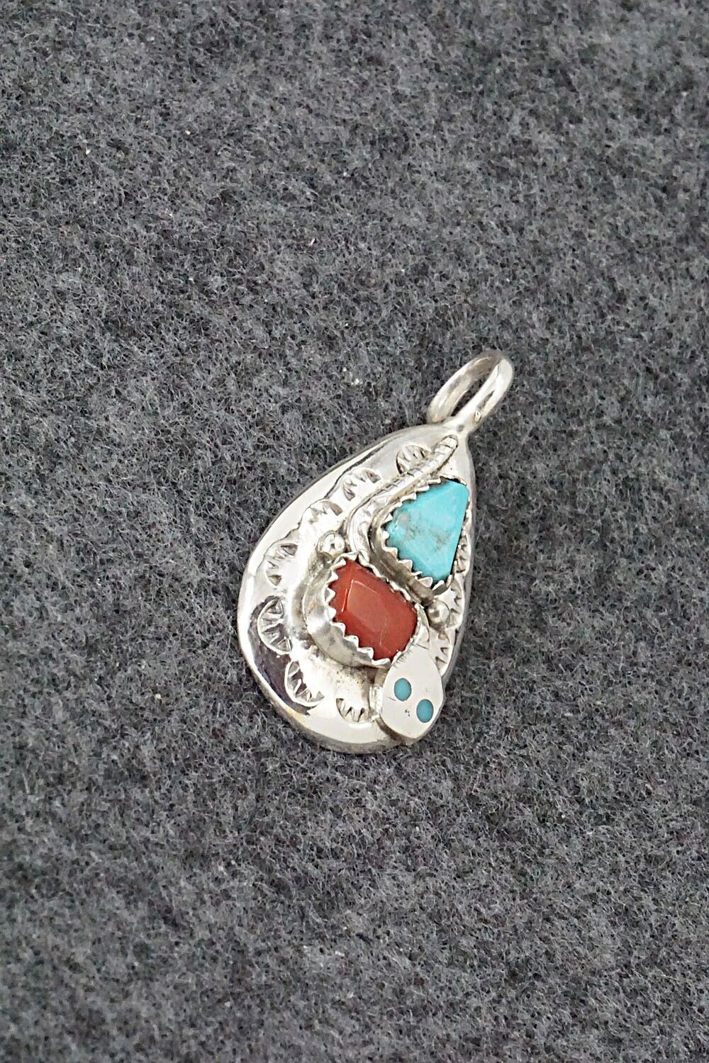 Turquoise, Coral and Sterling Silver Pendant - Joy Calavaza - Image 4