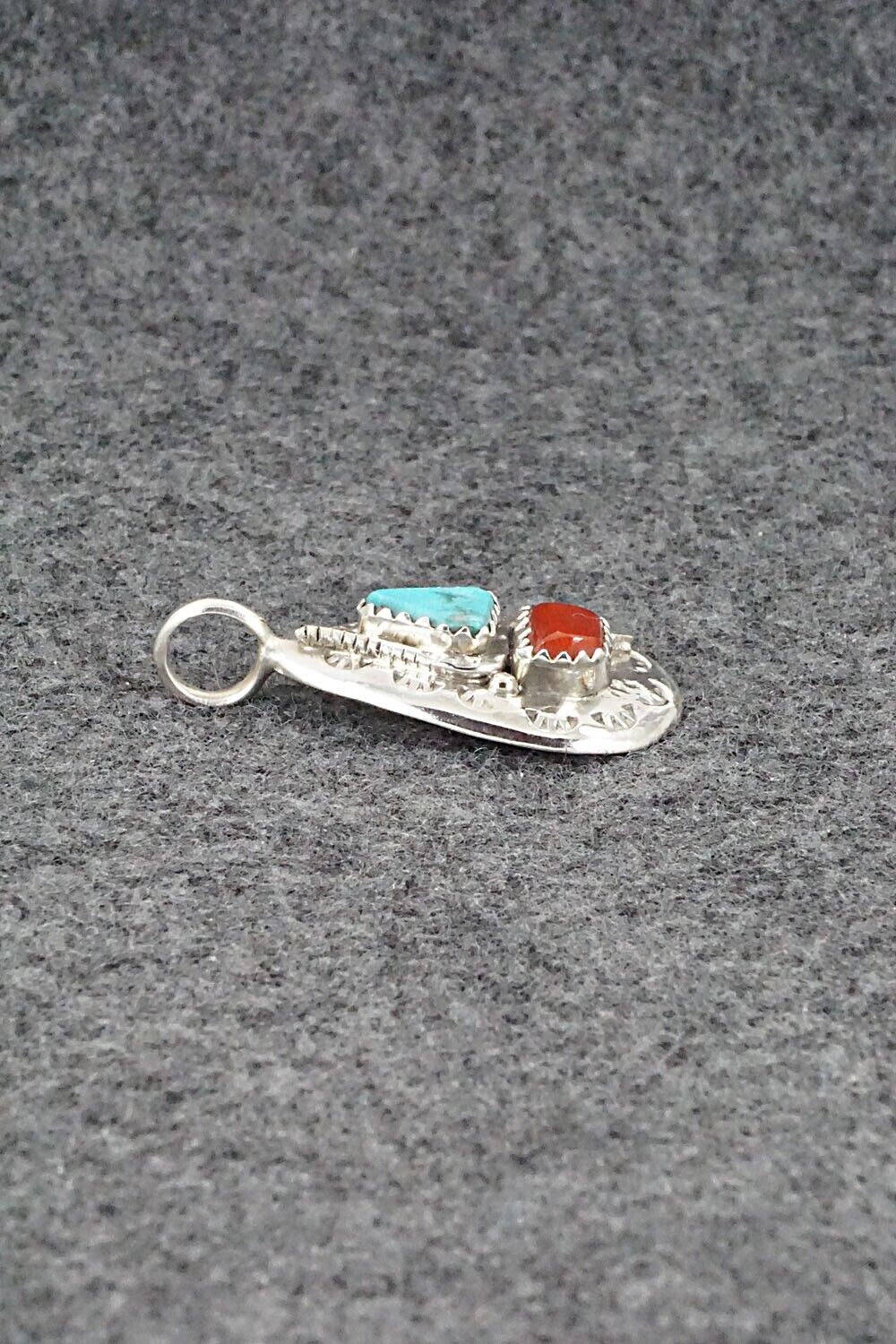 Turquoise, Coral and Sterling Silver Pendant - Joy Calavaza - Image 6