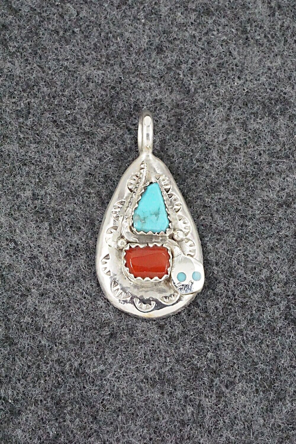 Turquoise, Coral and Sterling Silver Pendant - Joy Calavaza - Image 7