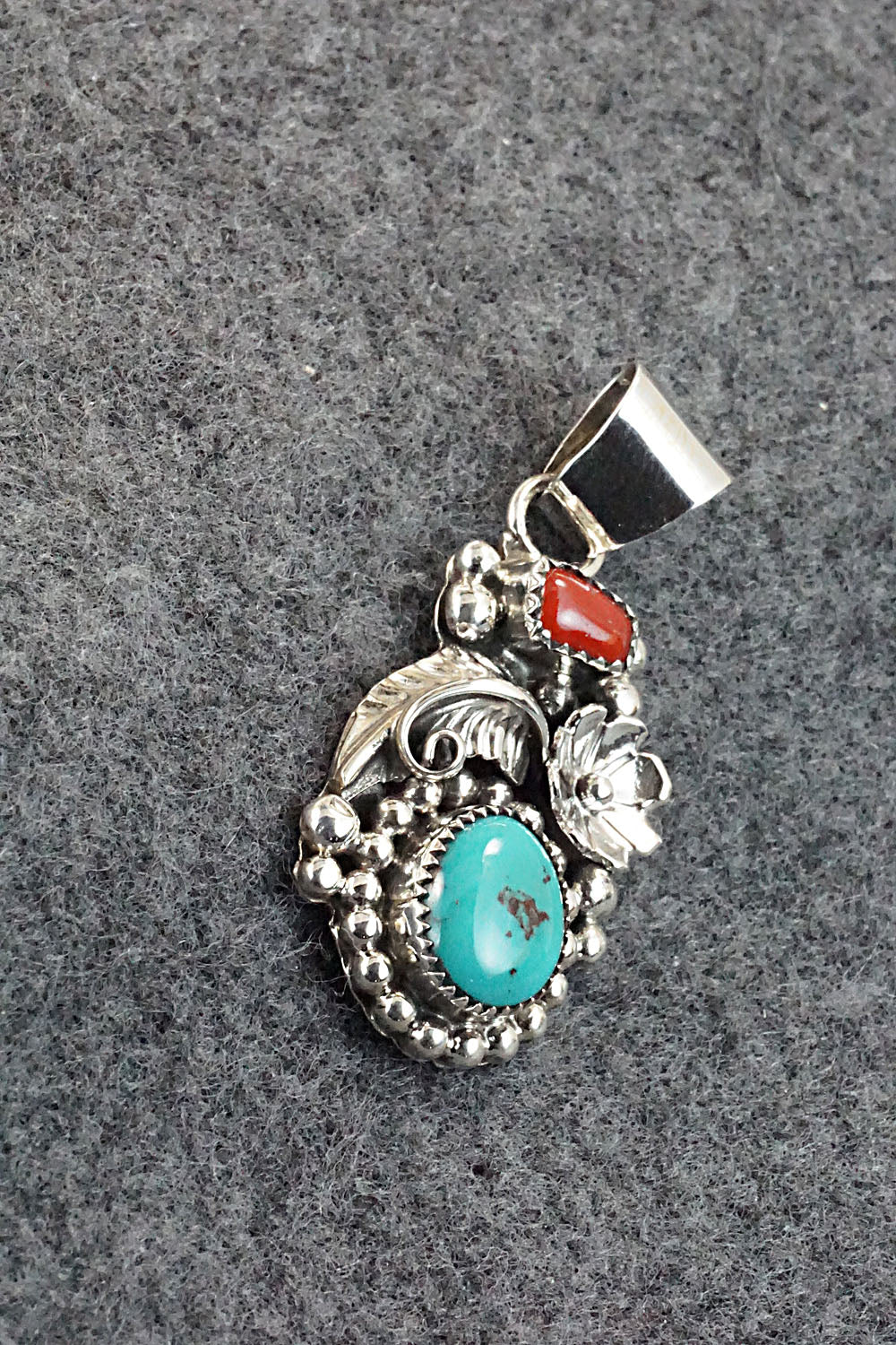 Turquoise, Coral and Sterling Silver Pendant - Sandra Parkett - Image 4