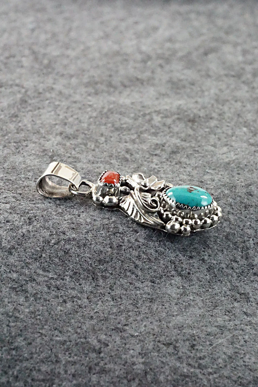 Turquoise, Coral and Sterling Silver Pendant - Sandra Parkett - Image 6