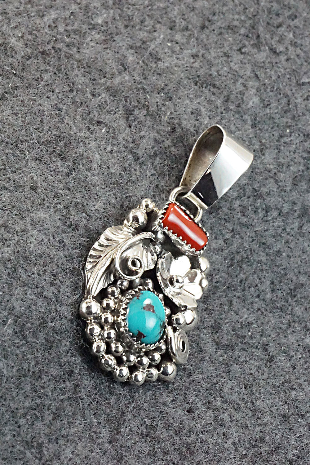 Turquoise, Coral and Sterling Silver Pendant - Sandra Parkett - Image 4