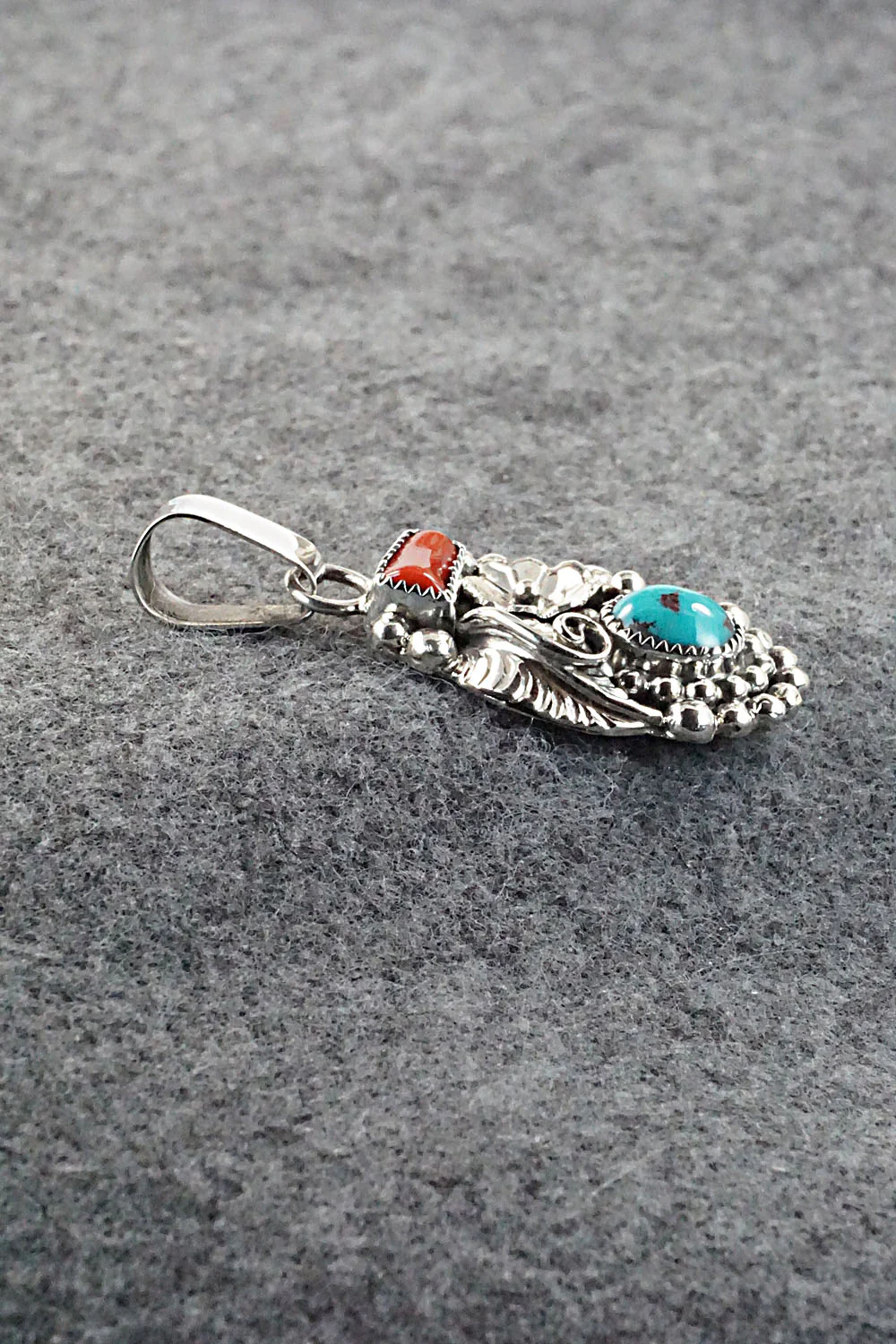 Turquoise, Coral and Sterling Silver Pendant - Sandra Parkett - Image 5