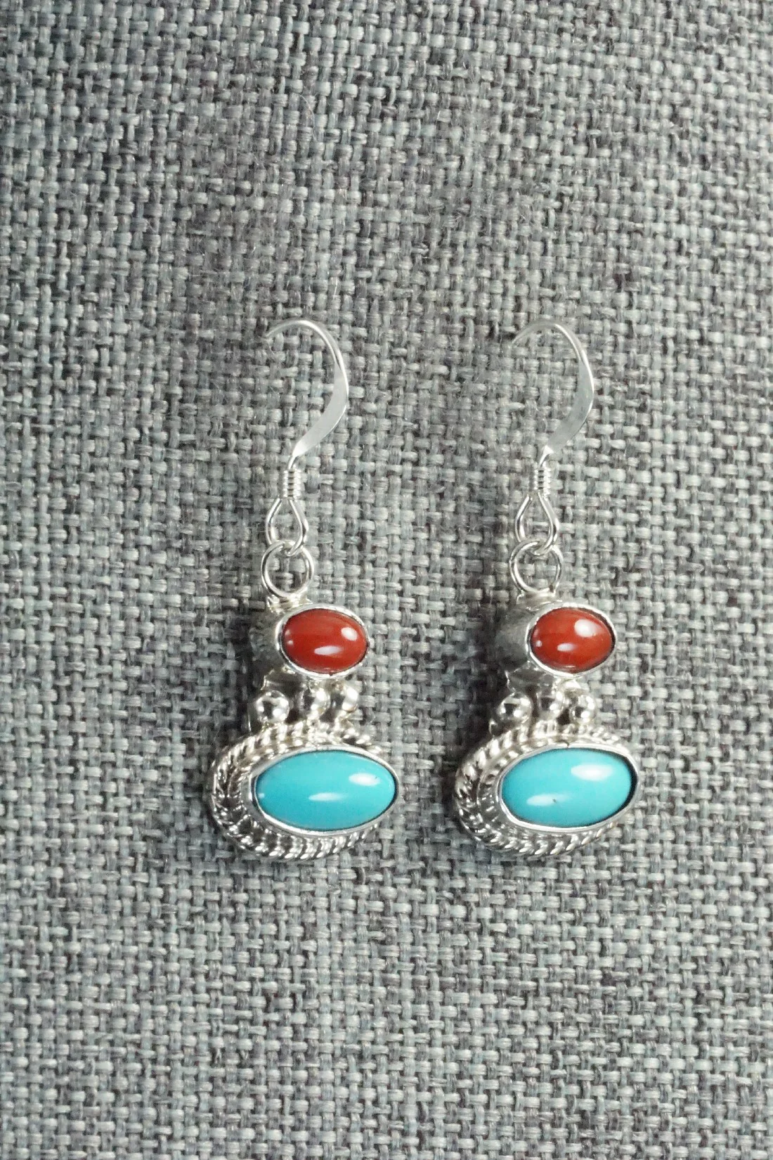Turquoise, Coral & Sterling Silver Earrings - Annie Spencer - Image 4