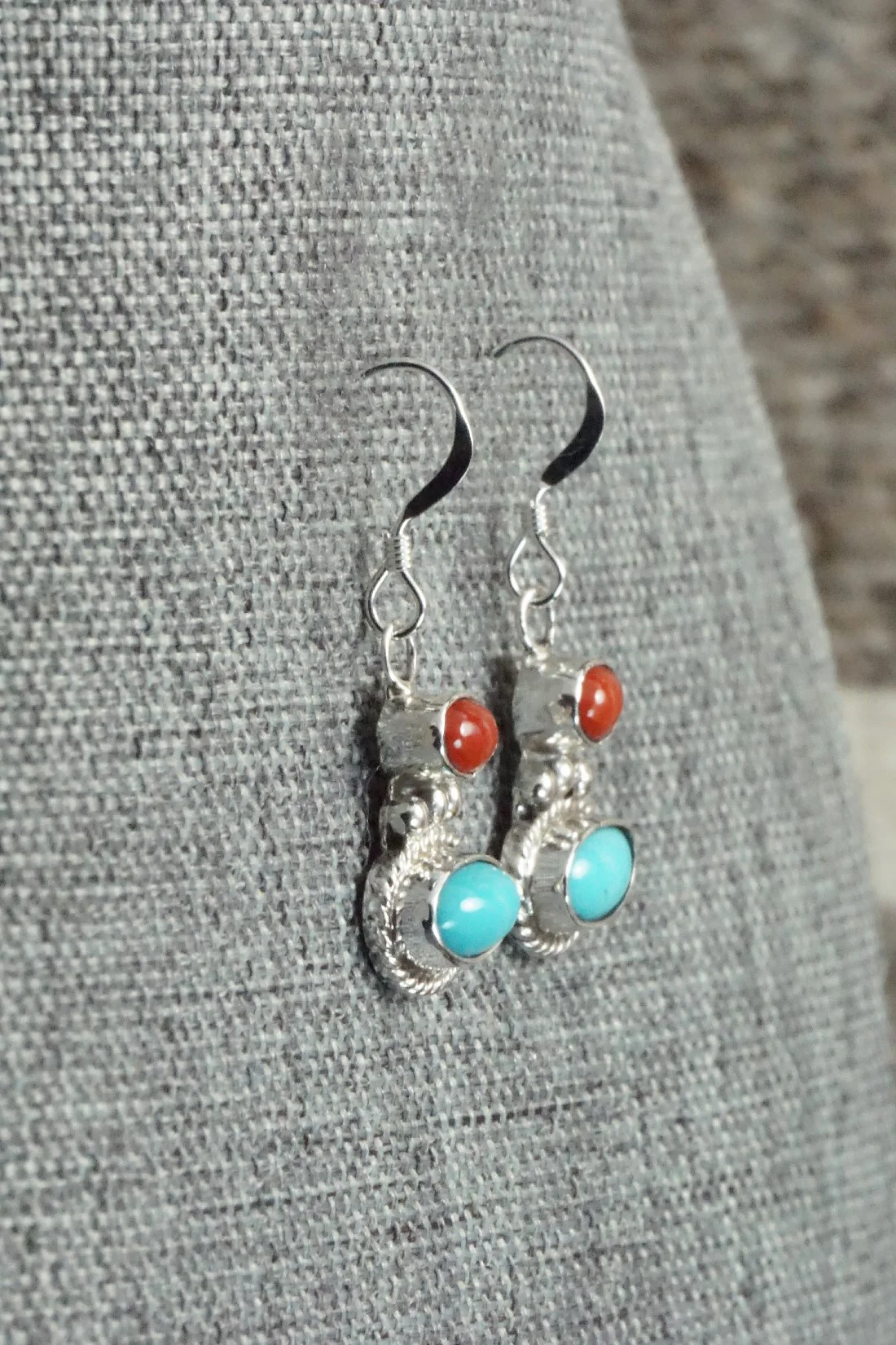 Turquoise, Coral & Sterling Silver Earrings - Annie Spencer - Image 5