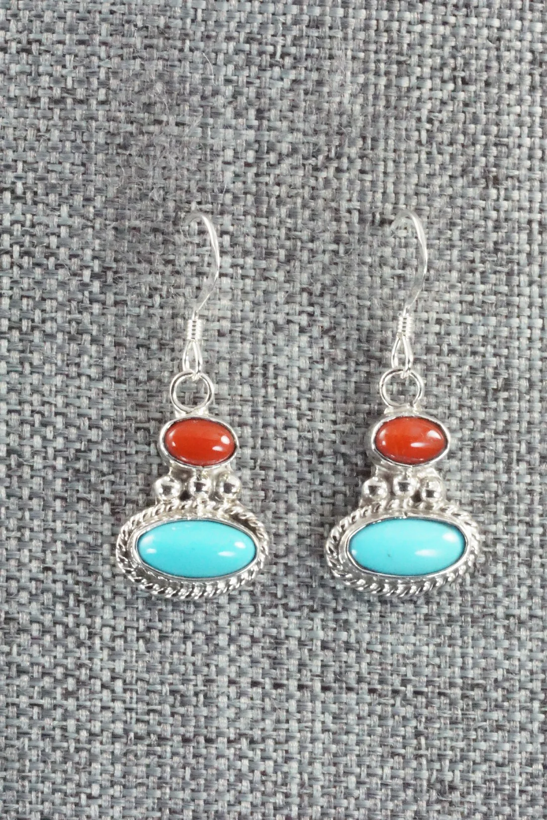 Turquoise, Coral & Sterling Silver Earrings - Annie Spencer - Image 6