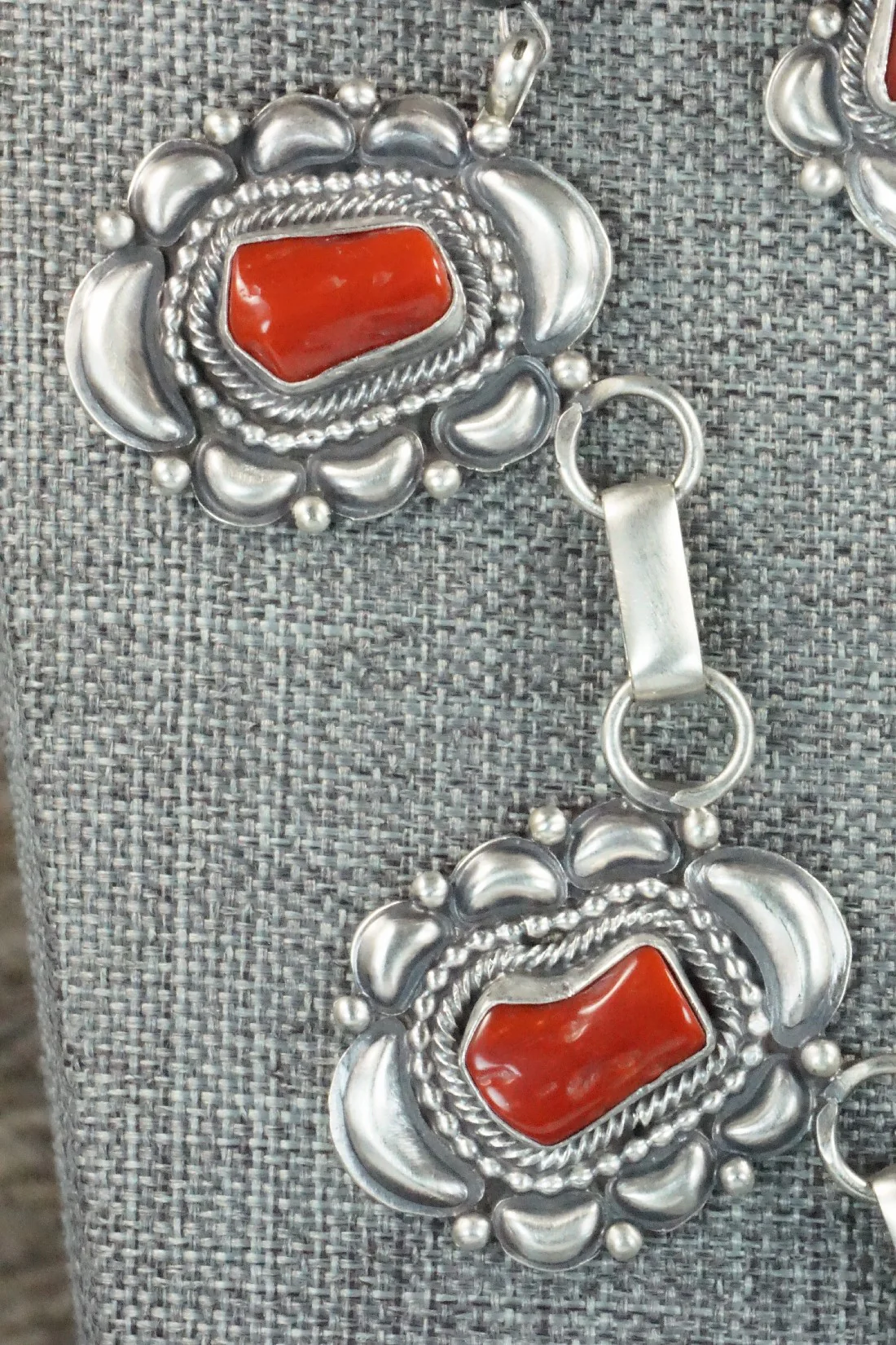 Turquoise, Coral & Sterling Silver Necklace and Earrings Set - Tom Lewis - Image 5