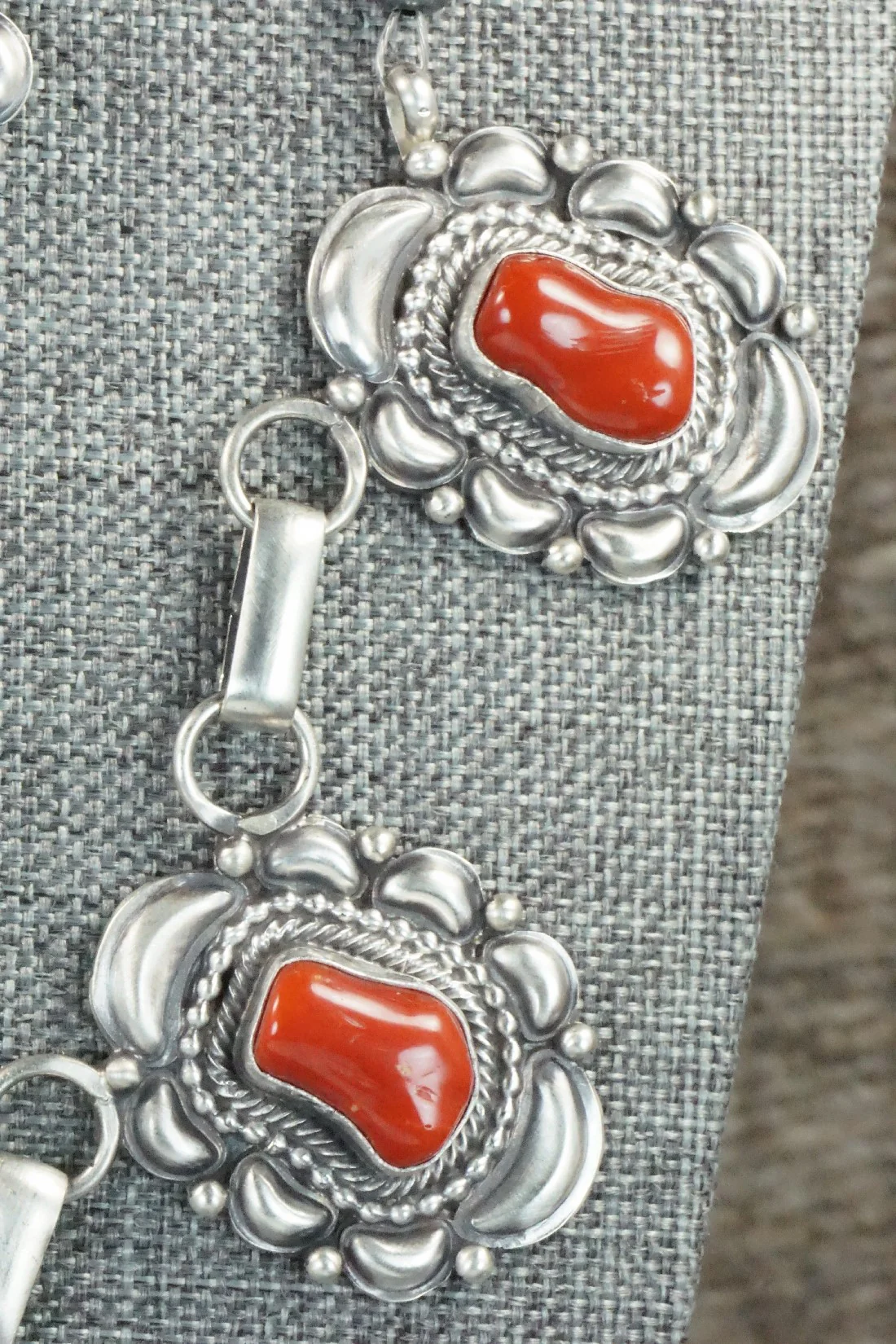 Turquoise, Coral & Sterling Silver Necklace and Earrings Set - Tom Lewis - Image 6