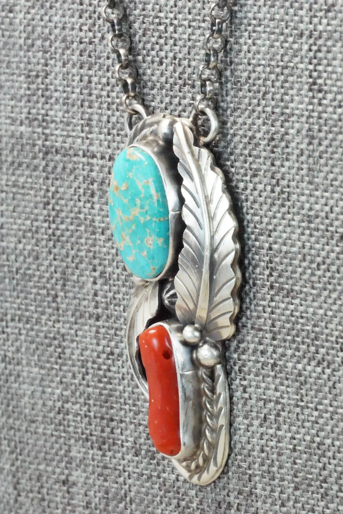 Turquoise, Coral & Sterling Silver Necklace - Betta Lee - Image 3