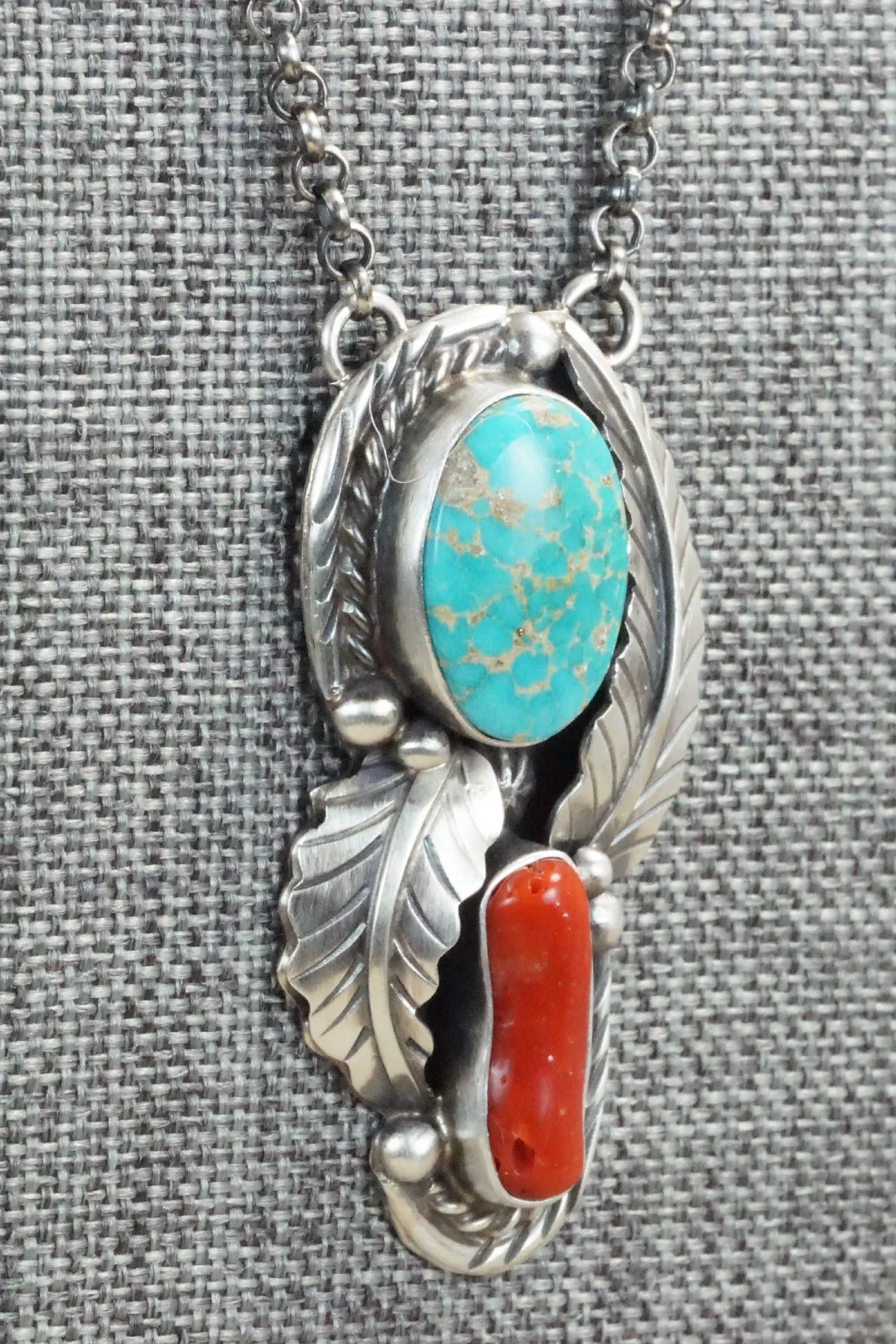 Turquoise, Coral & Sterling Silver Necklace - Betta Lee - Image 4