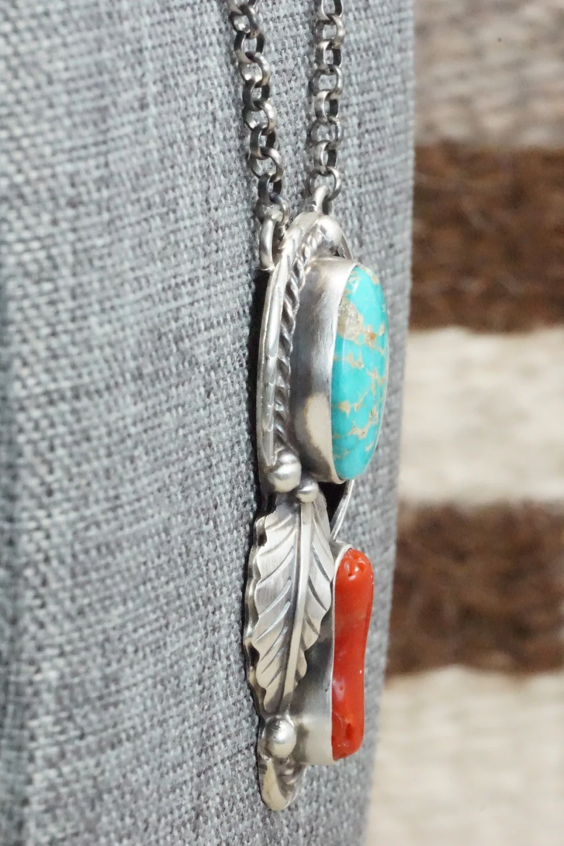 Turquoise, Coral & Sterling Silver Necklace - Betta Lee - Image 5