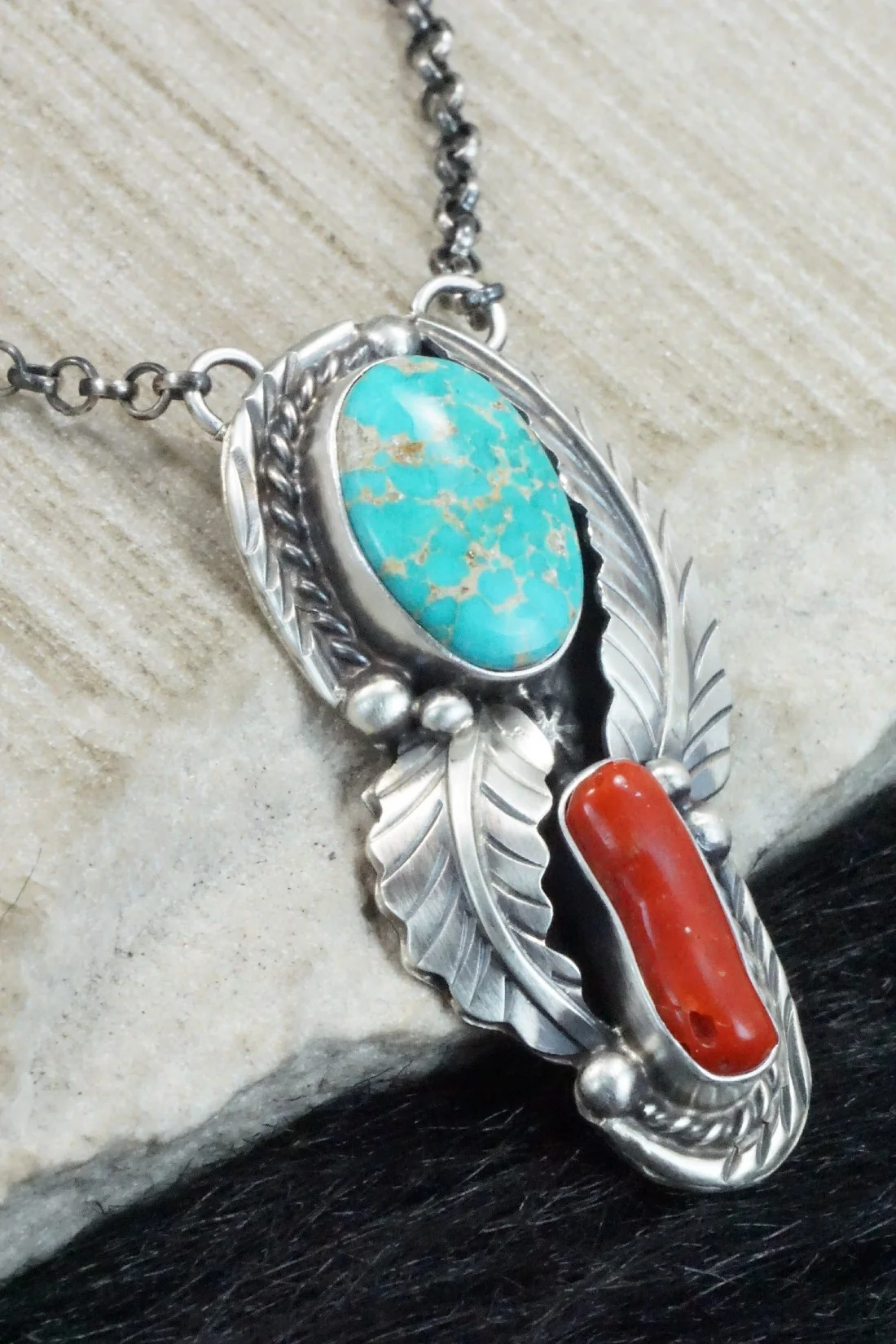 Turquoise, Coral & Sterling Silver Necklace - Betta Lee - Image 8