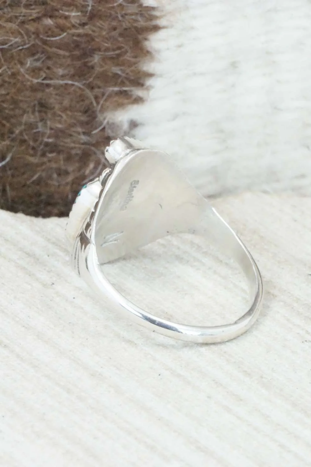 Turquoise, Coral & Sterling Silver Ring - Pauline Nelson - Size 12.75 - Image 4