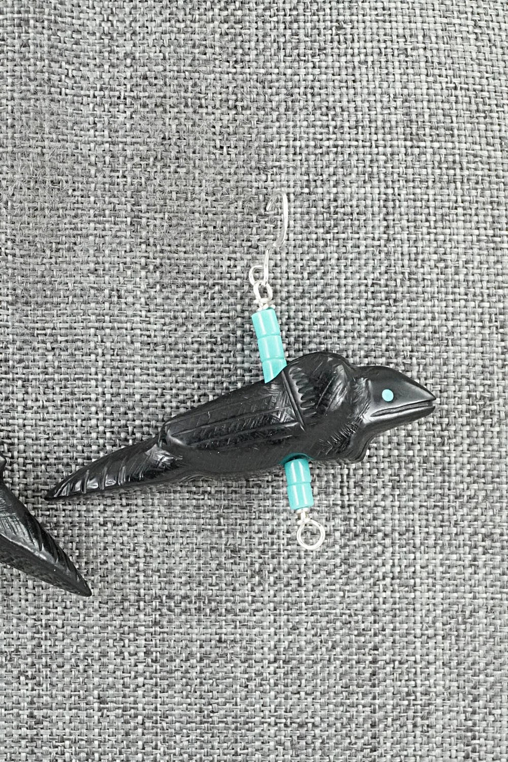 Turquoise, Jet Zuni Fetish & Sterling Silver Earrings - Herbert Halate - Image 3