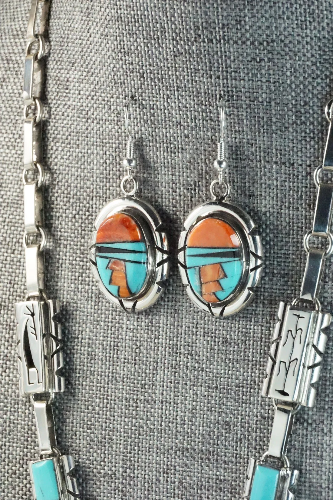 Turquoise, Spiny Oyster, Onyx & Sterling Silver Necklace Set - Sandra Parkett - Image 3