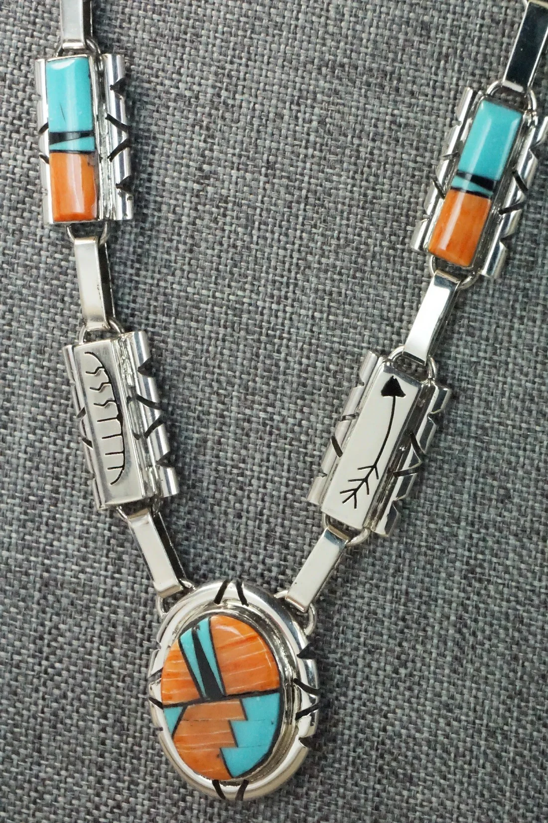 Turquoise, Spiny Oyster, Onyx & Sterling Silver Necklace Set - Sandra Parkett - Image 4