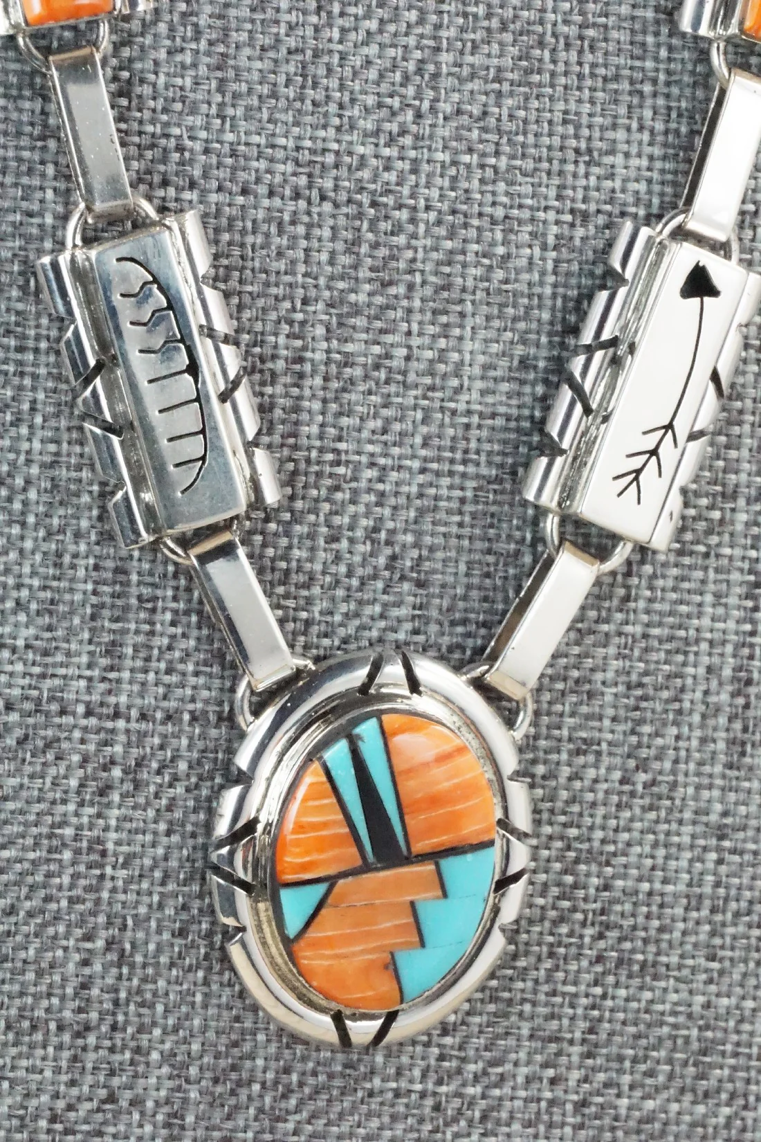 Turquoise, Spiny Oyster, Onyx & Sterling Silver Necklace Set - Sandra Parkett - Image 7