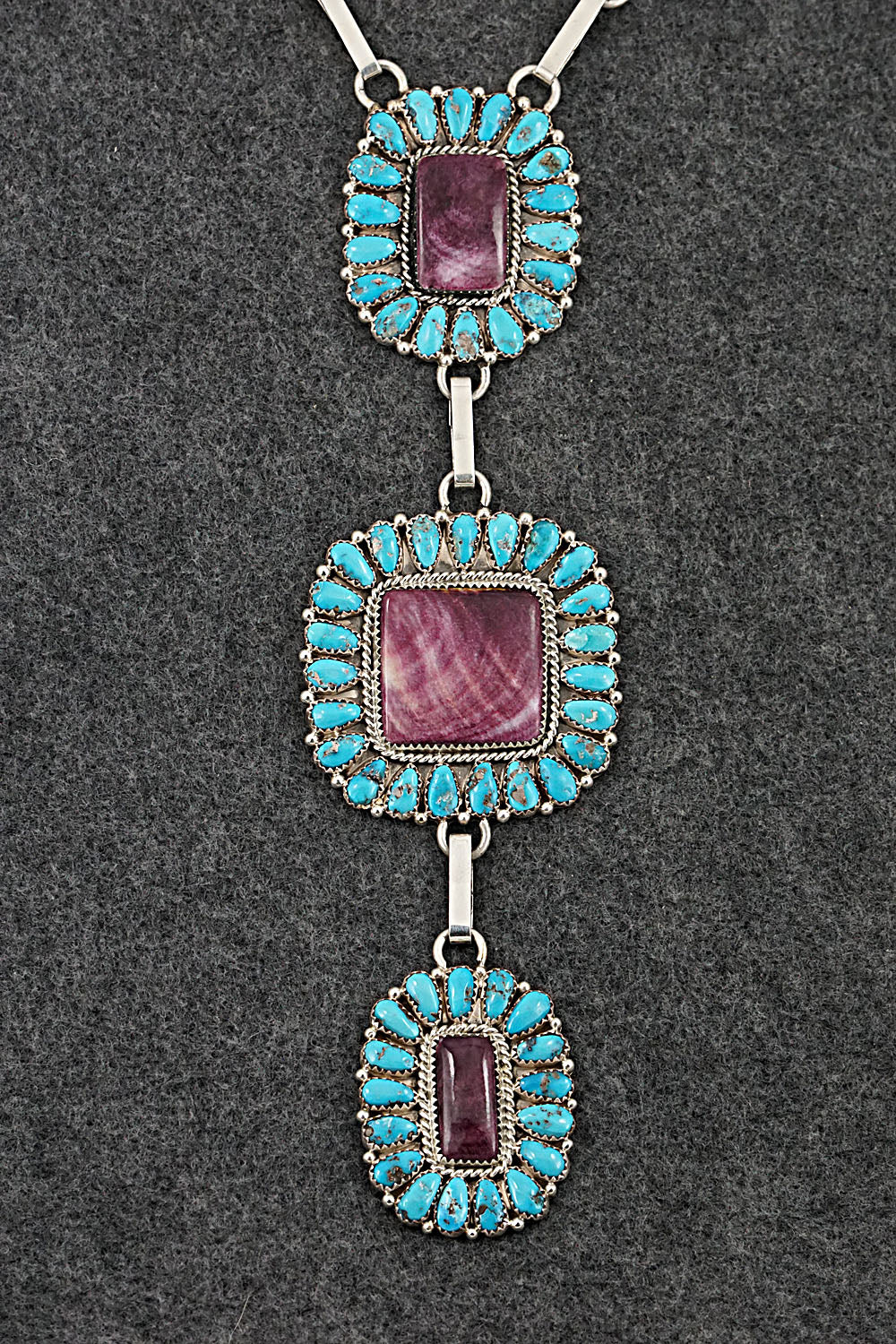 Turquoise, Spiny Oyster & Sterling Silver Necklace and Earrings - Justina Wilson - Image 3