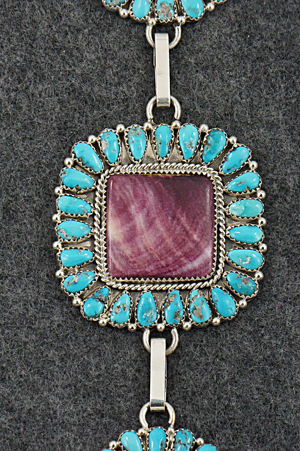 Turquoise, Spiny Oyster & Sterling Silver Necklace and Earrings - Justina Wilson - Image 4