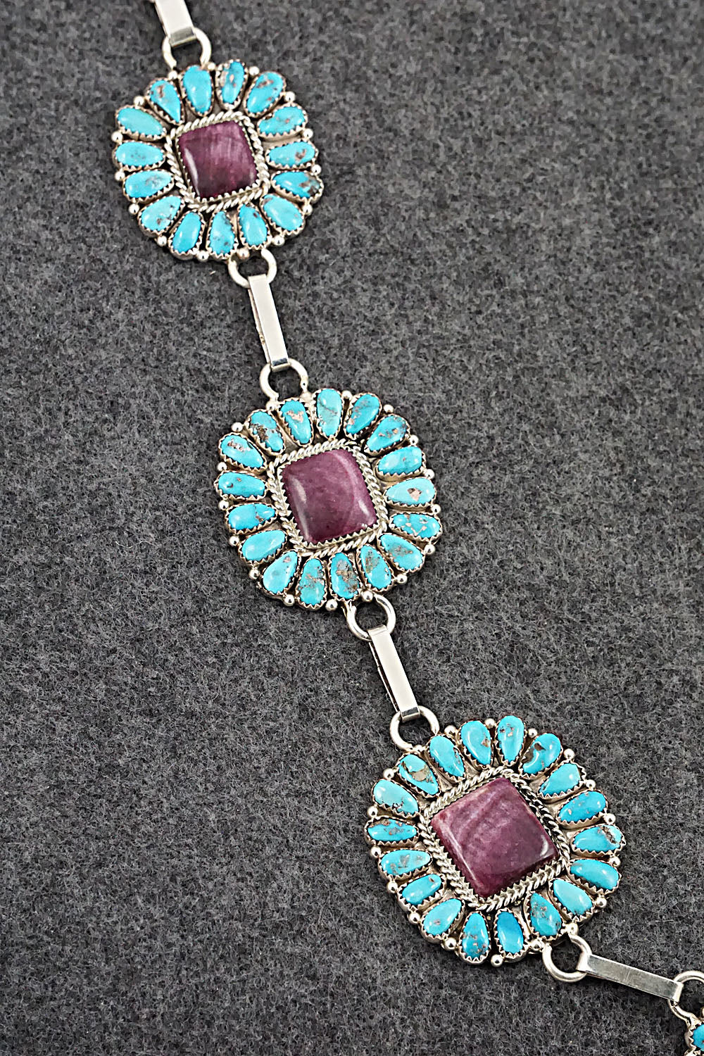 Turquoise, Spiny Oyster & Sterling Silver Necklace and Earrings - Justina Wilson - Image 5