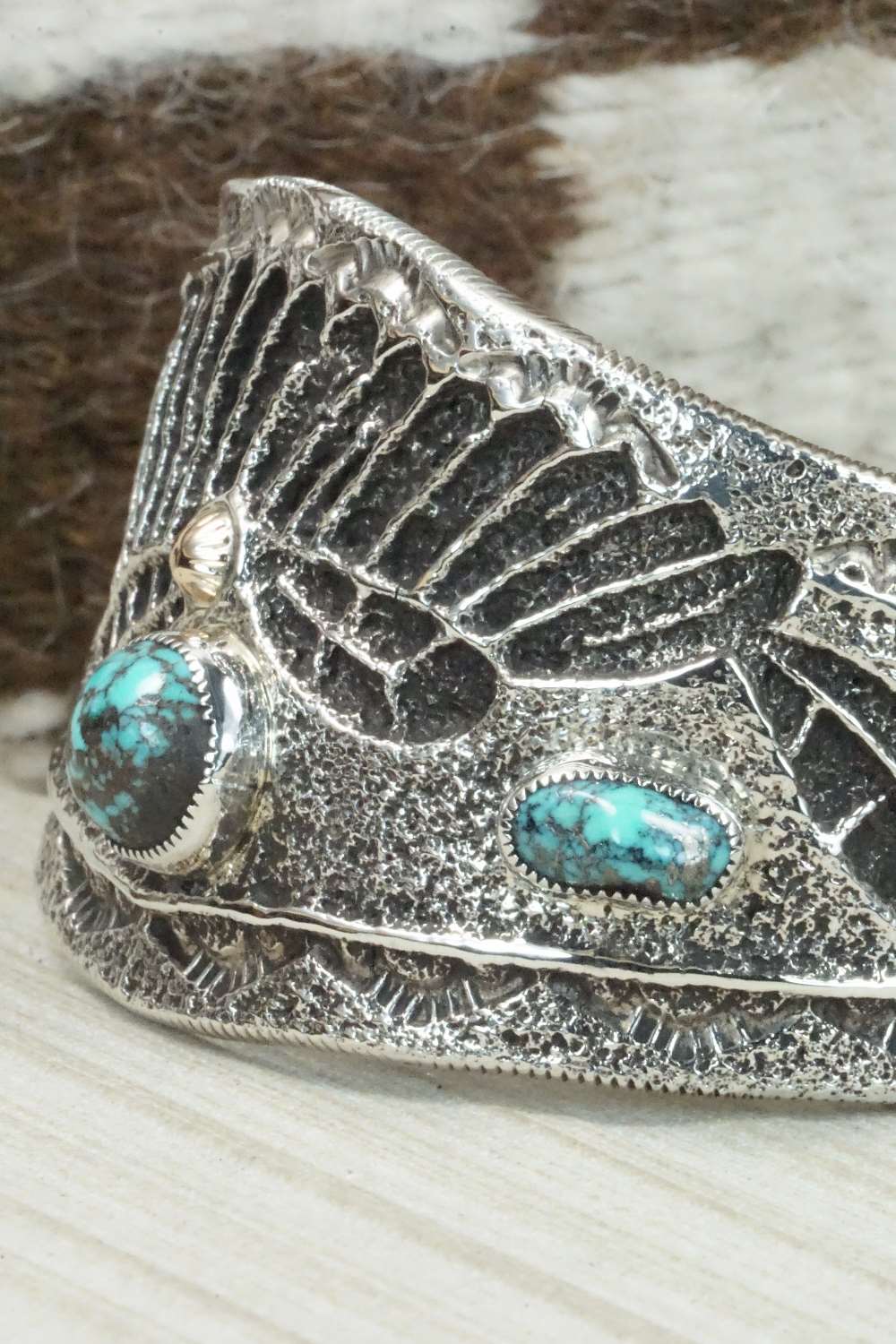 Turquoise & Sterling Silver Bracelet - Delbert Arviso - Image 3