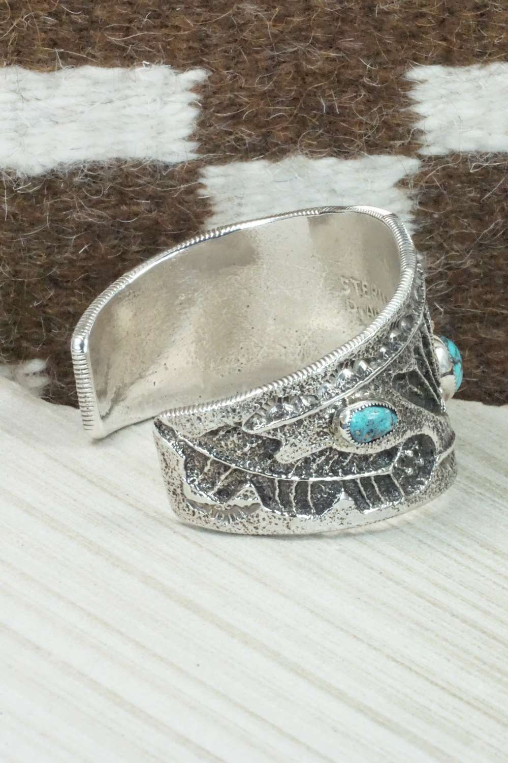 Turquoise & Sterling Silver Bracelet - Delbert Arviso - Image 7
