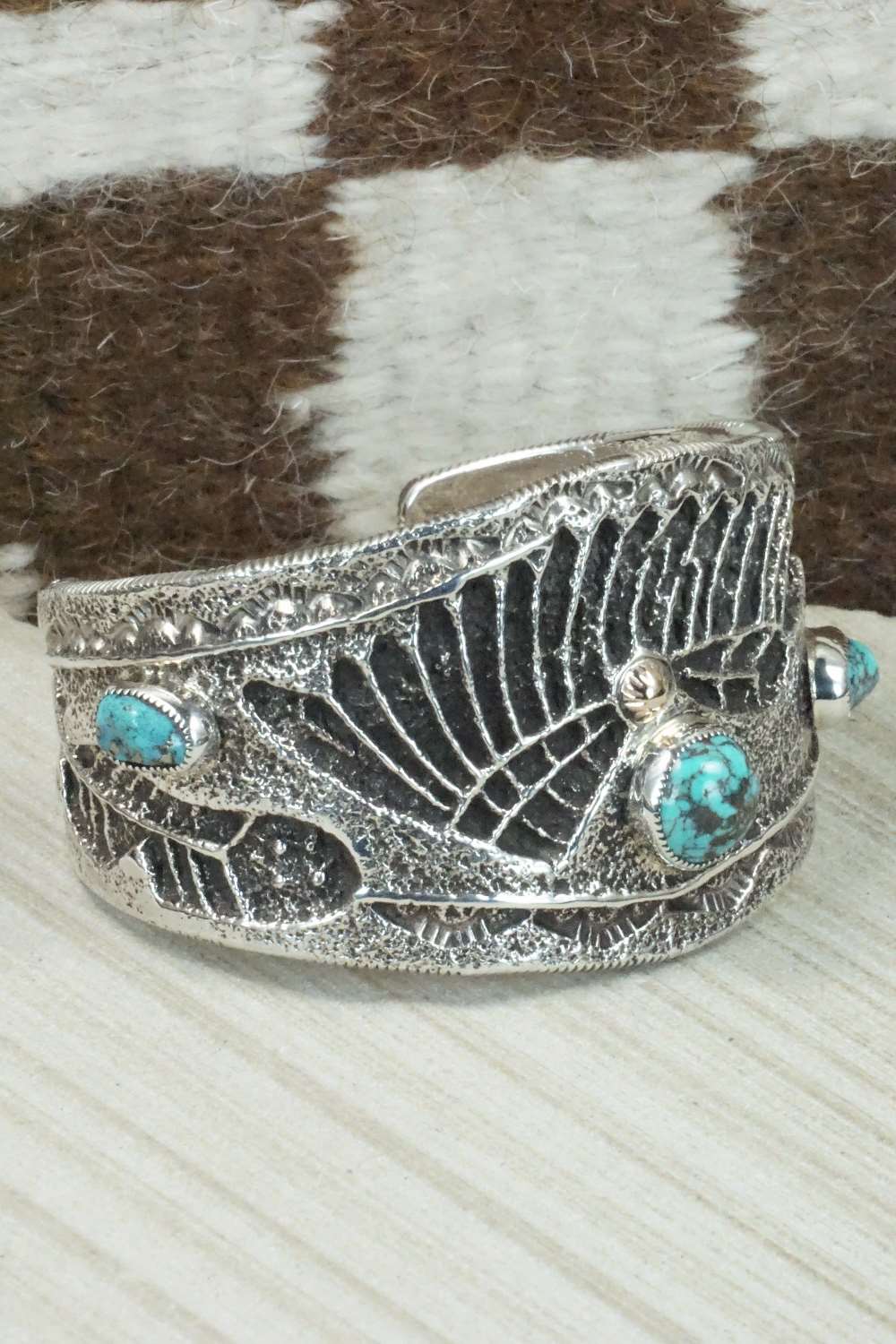 Turquoise & Sterling Silver Bracelet - Delbert Arviso - Image 8