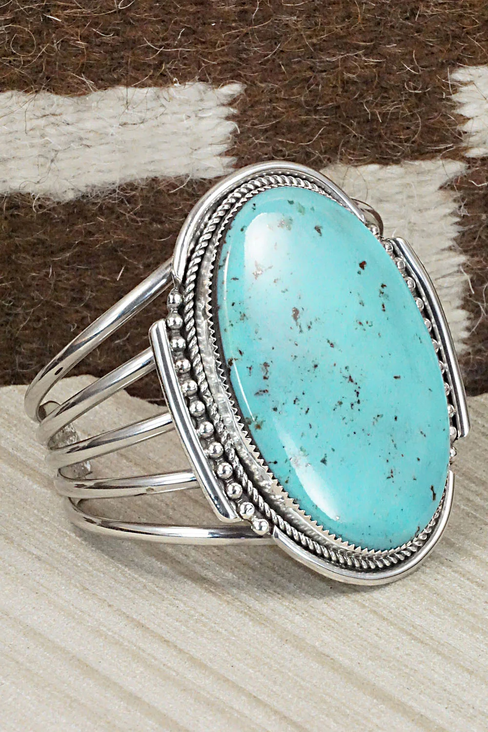 Turquoise & Sterling Silver Bracelet - Kenny Calavaza - Image 6