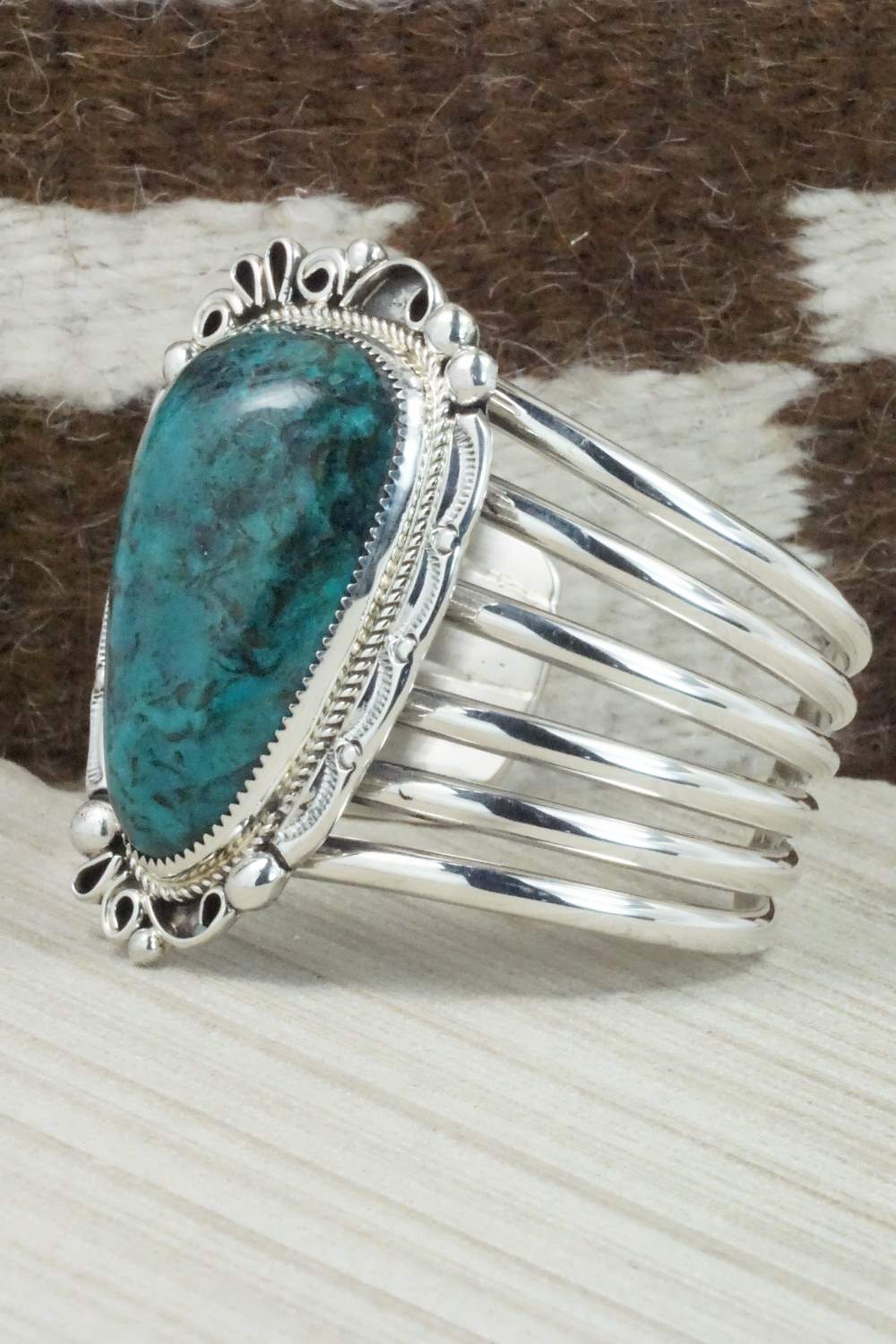 Turquoise & Sterling Silver Bracelet - Leslie Nez - Image 4
