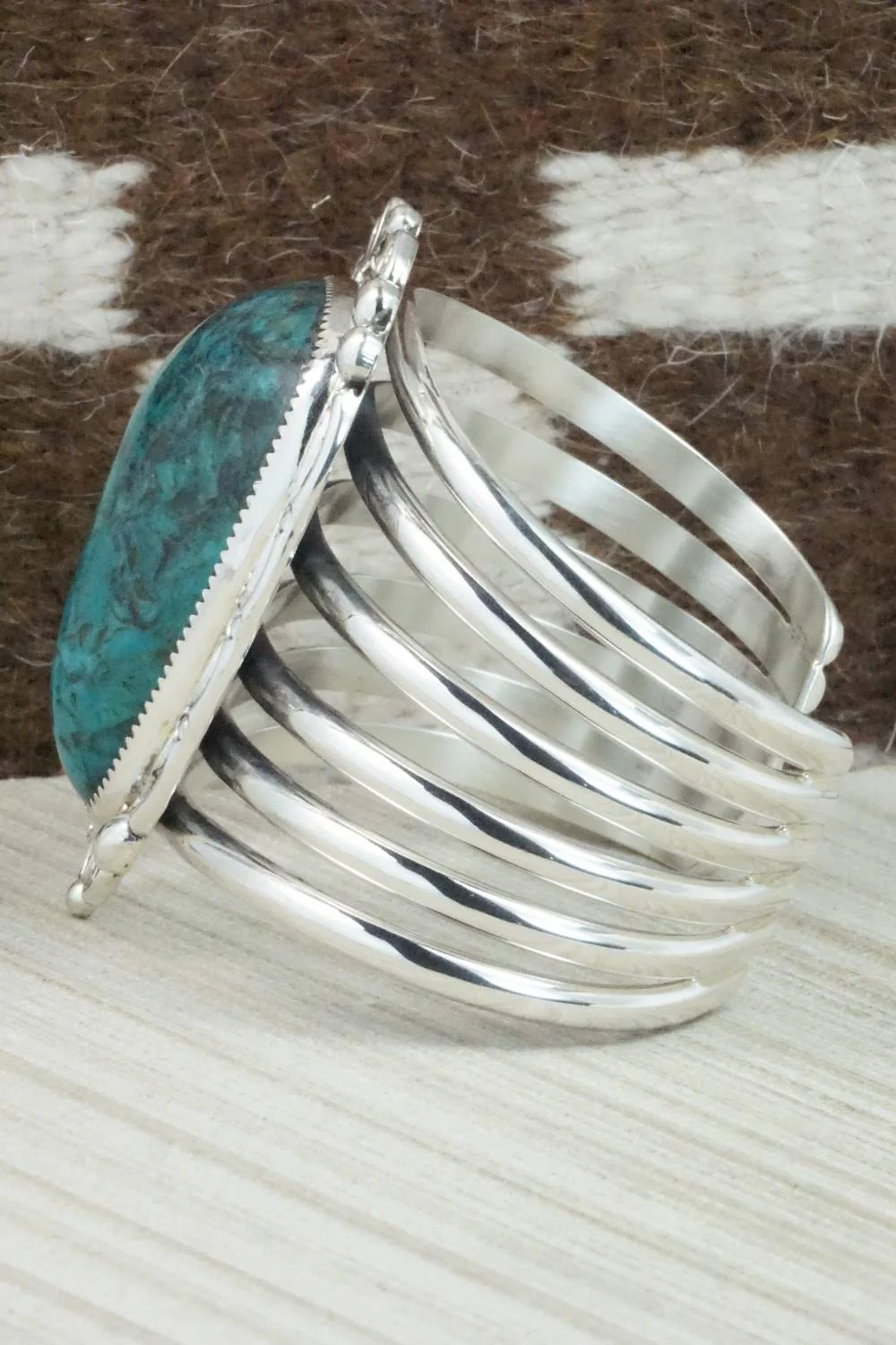 Turquoise & Sterling Silver Bracelet - Leslie Nez - Image 6