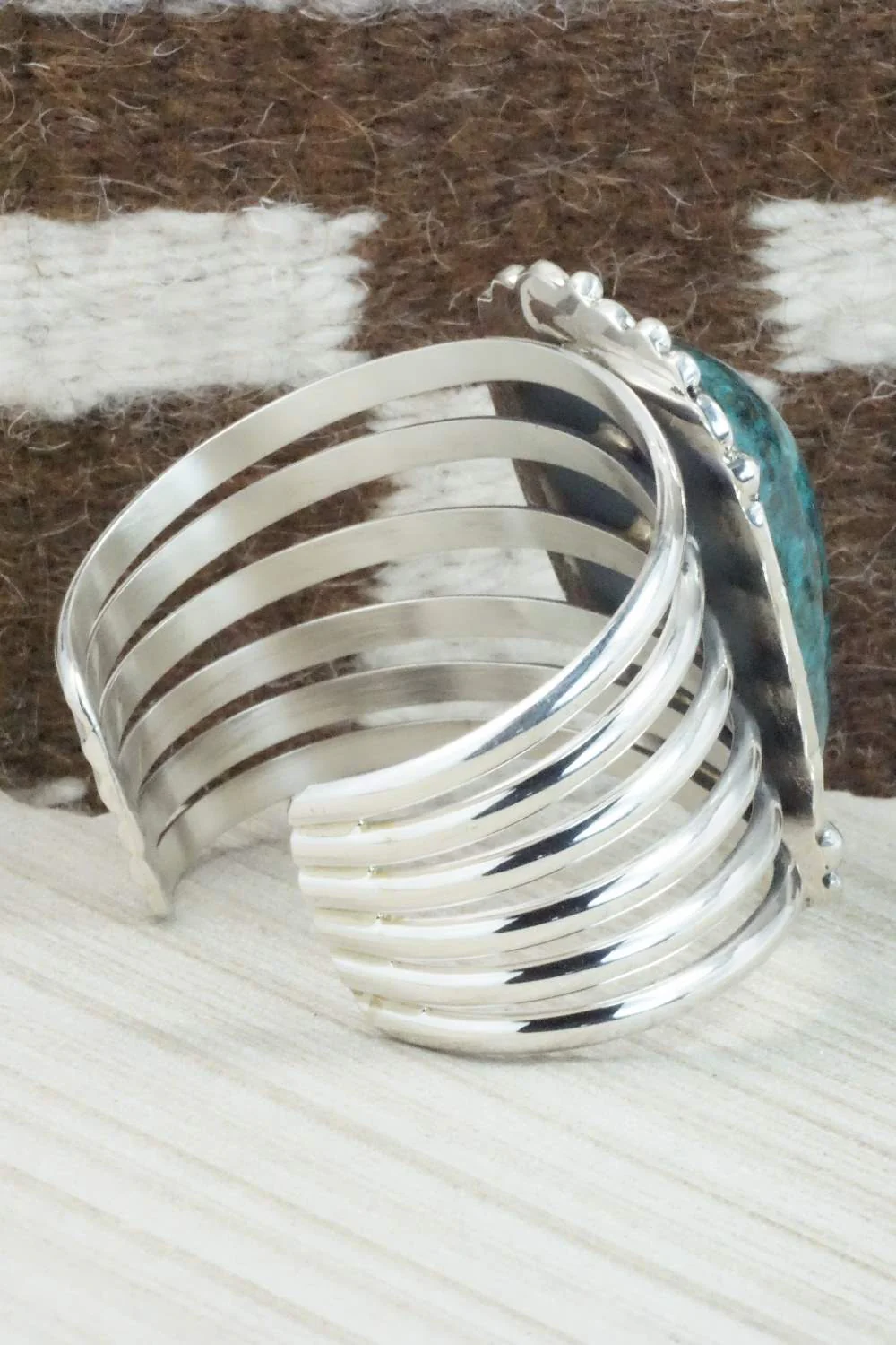 Turquoise & Sterling Silver Bracelet - Leslie Nez - Image 9