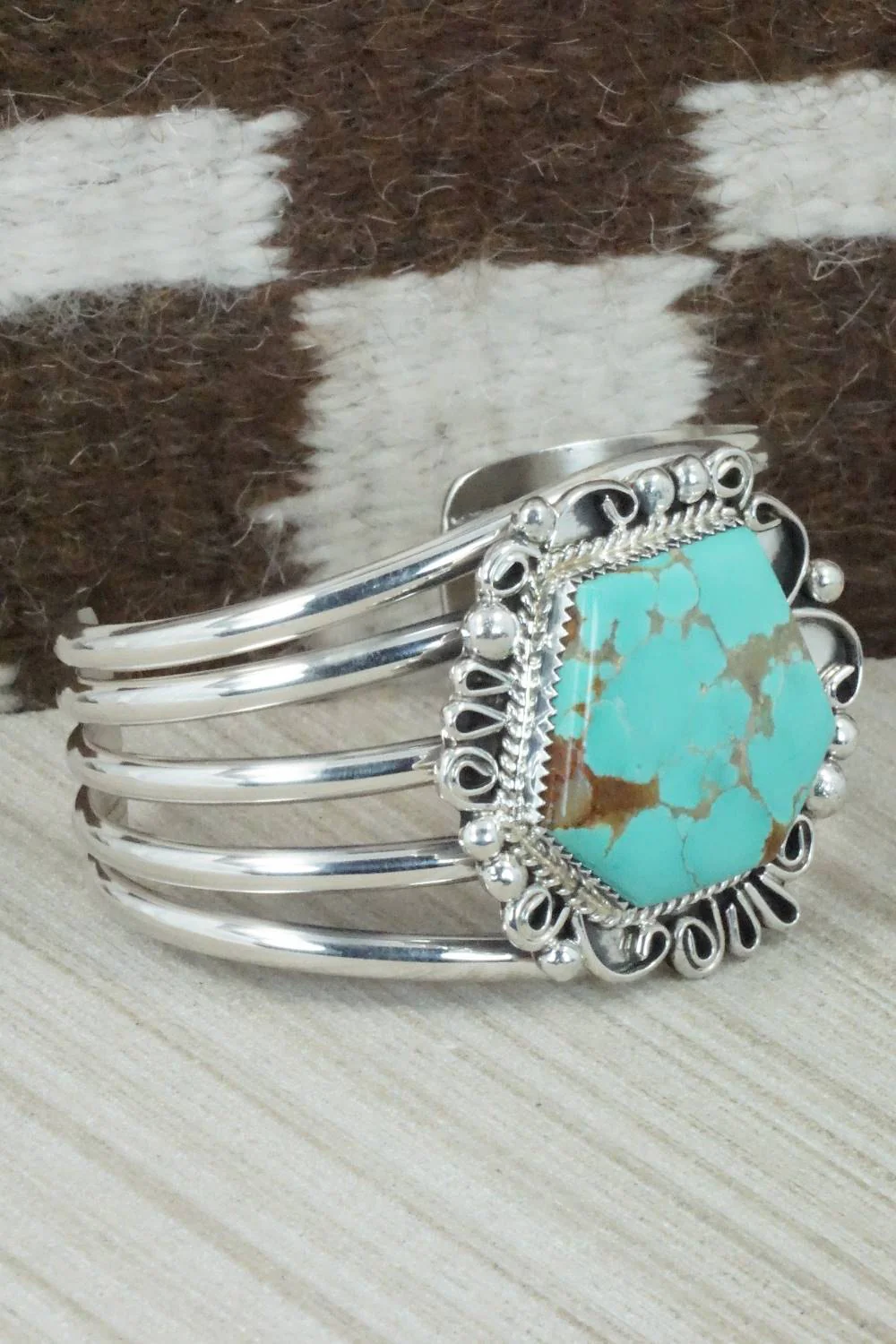 Turquoise & Sterling Silver Bracelet - Leslie Nez - Image 3