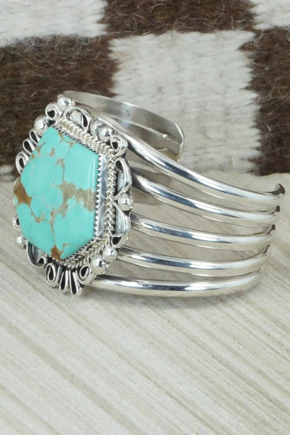 Turquoise & Sterling Silver Bracelet - Leslie Nez - Image 4