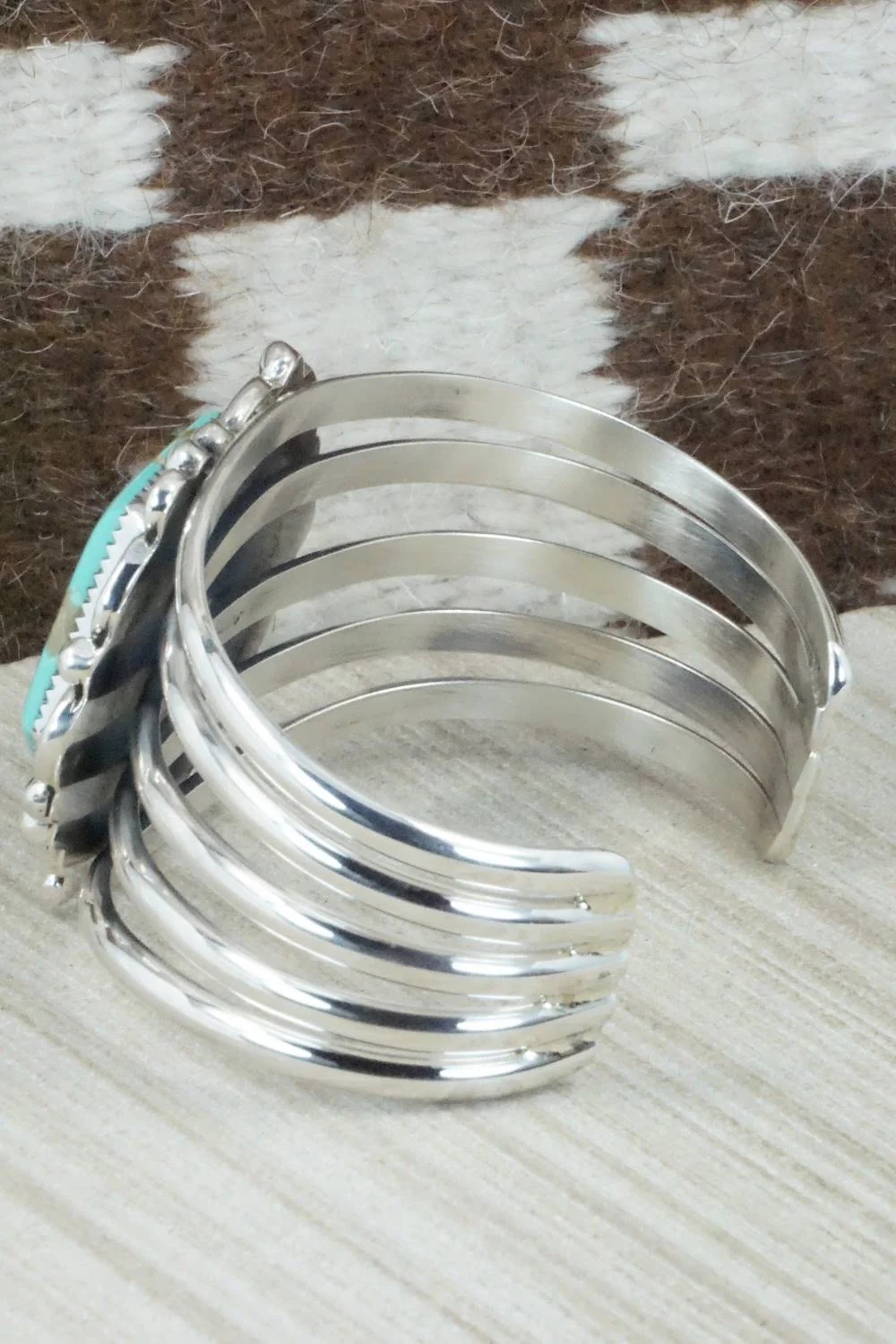 Turquoise & Sterling Silver Bracelet - Leslie Nez - Image 6