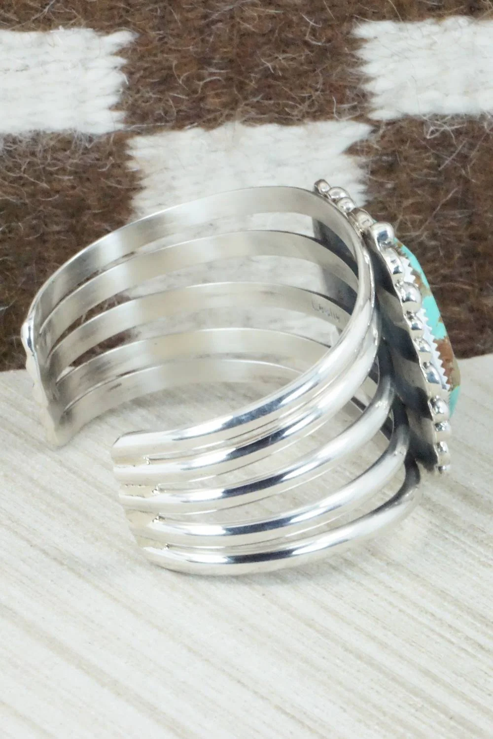 Turquoise & Sterling Silver Bracelet - Leslie Nez - Image 8