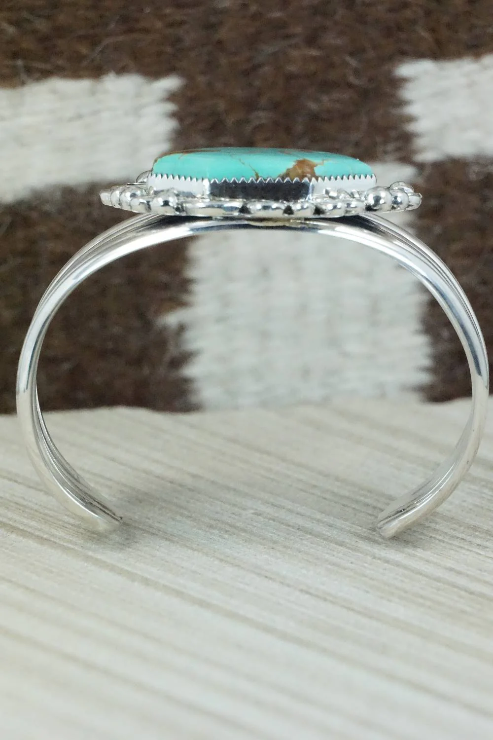 Turquoise & Sterling Silver Bracelet - Leslie Nez - Image 9