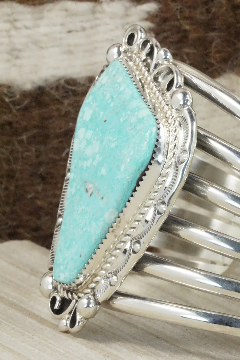 Turquoise & Sterling Silver Bracelet - Leslie Nez - Image 3