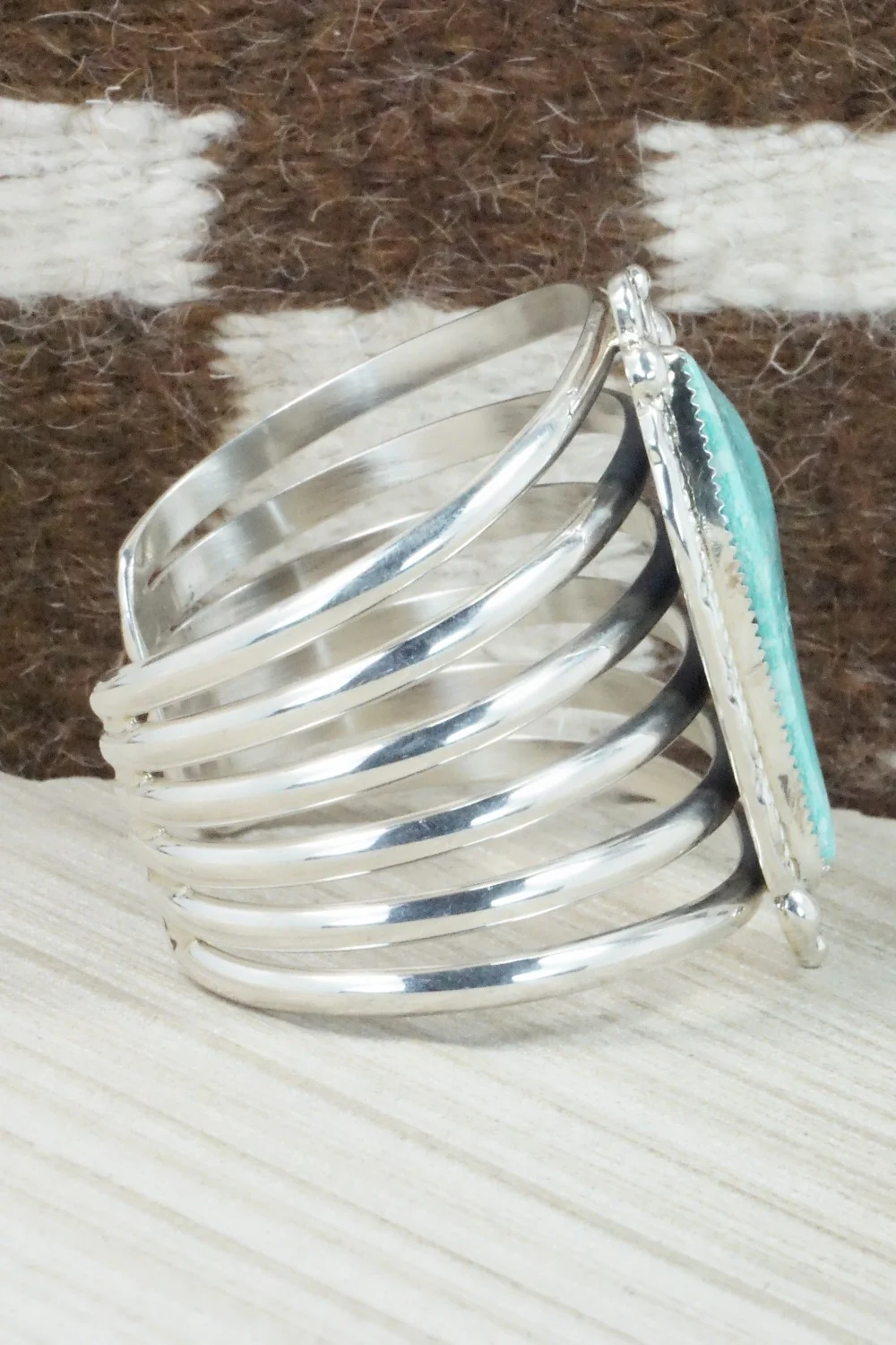 Turquoise & Sterling Silver Bracelet - Leslie Nez - Image 5