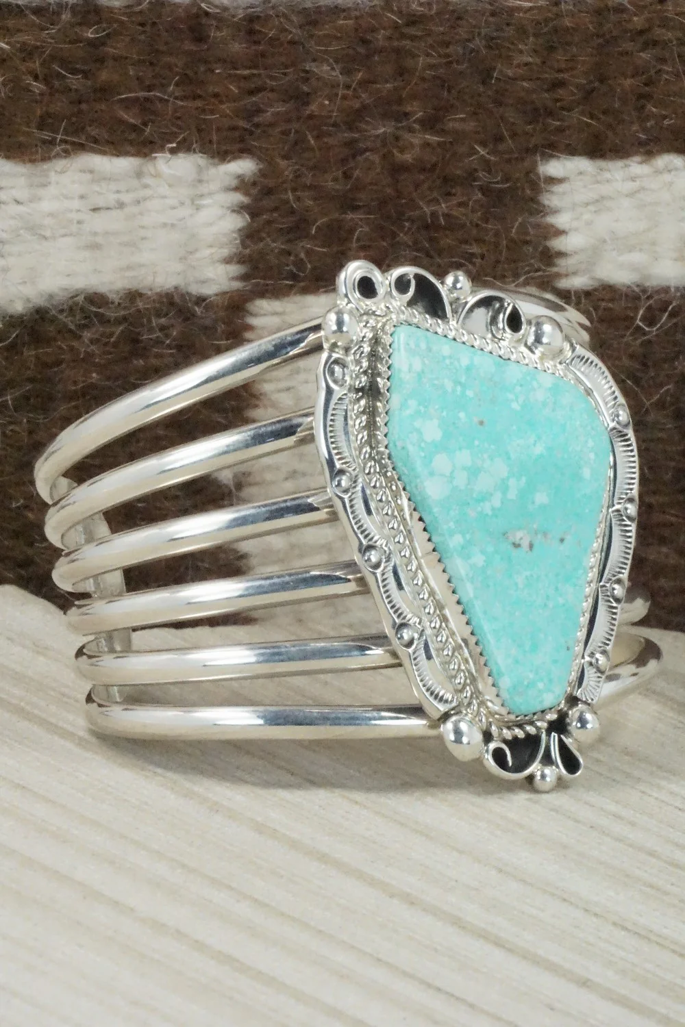 Turquoise & Sterling Silver Bracelet - Leslie Nez - Image 6
