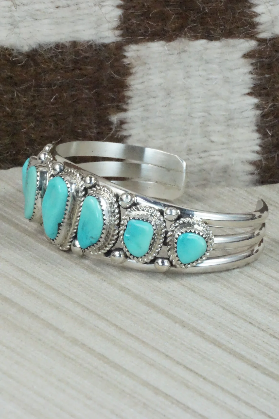 Turquoise & Sterling Silver Bracelet - Leslie Nez - Image 3