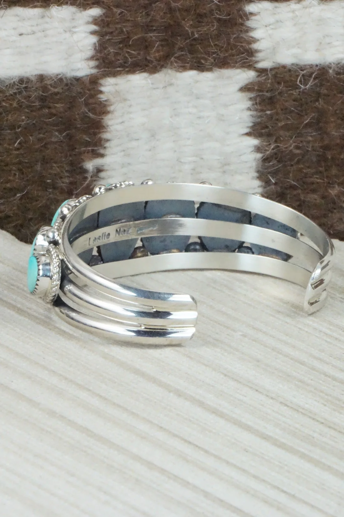 Turquoise & Sterling Silver Bracelet - Leslie Nez - Image 4