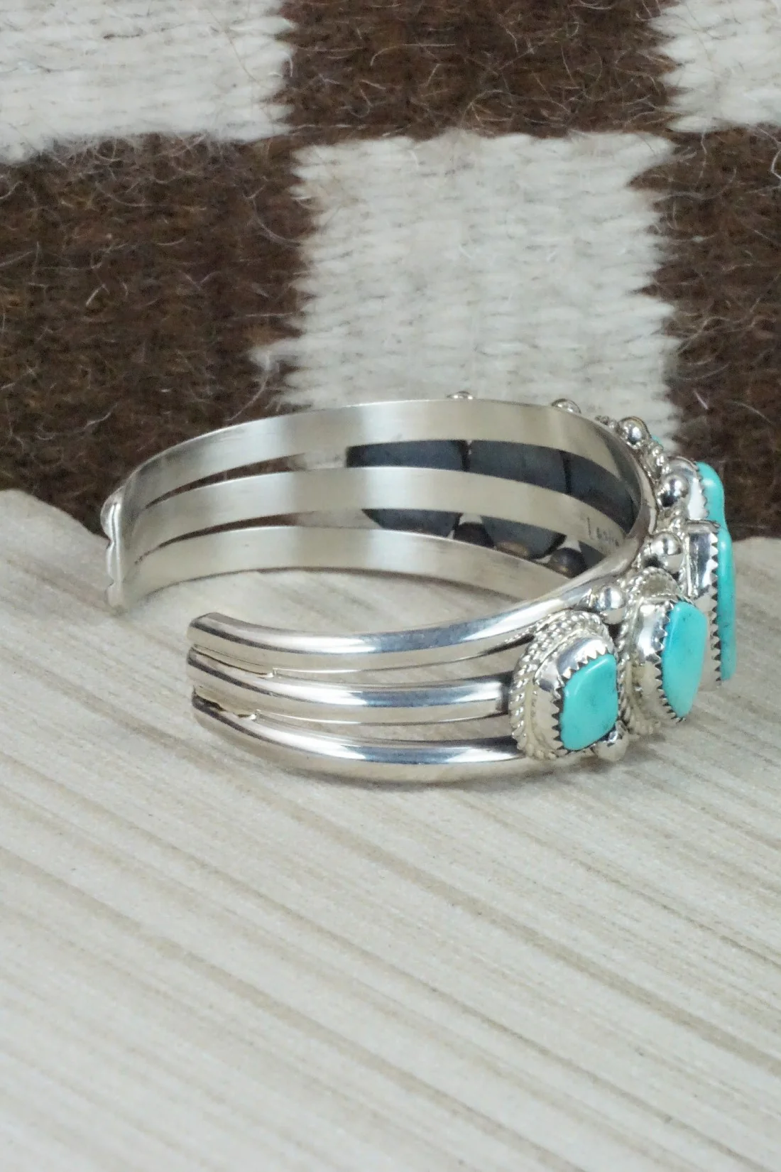 Turquoise & Sterling Silver Bracelet - Leslie Nez - Image 5