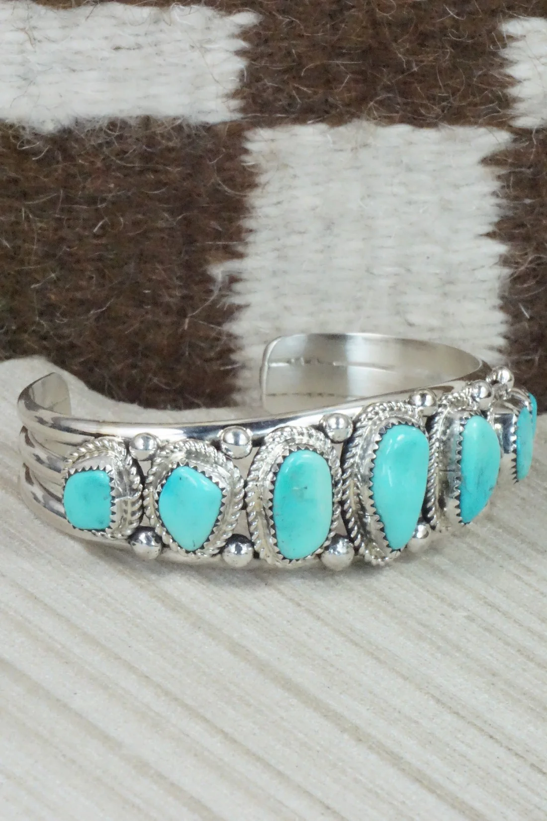 Turquoise & Sterling Silver Bracelet - Leslie Nez - Image 6