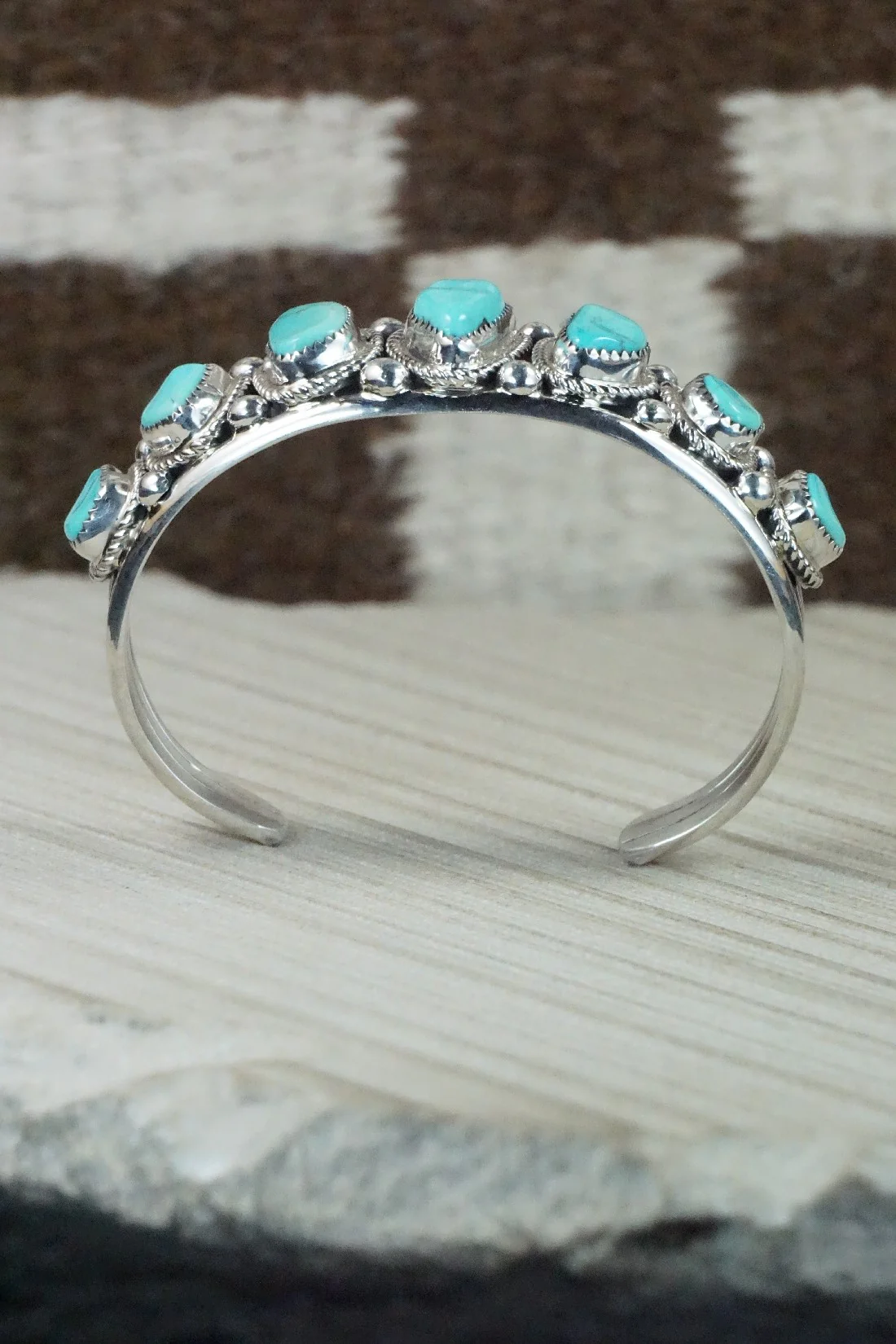 Turquoise & Sterling Silver Bracelet - Leslie Nez - Image 7