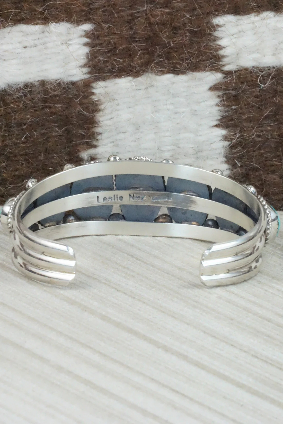 Turquoise & Sterling Silver Bracelet - Leslie Nez - Image 8