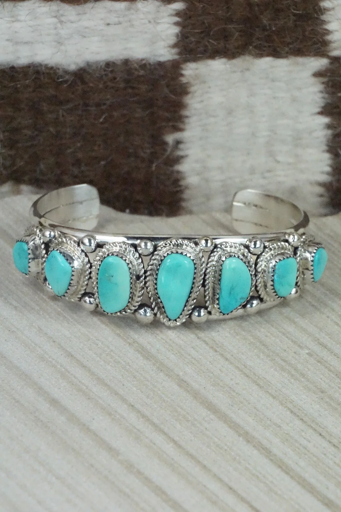 Turquoise & Sterling Silver Bracelet - Leslie Nez - Image 9