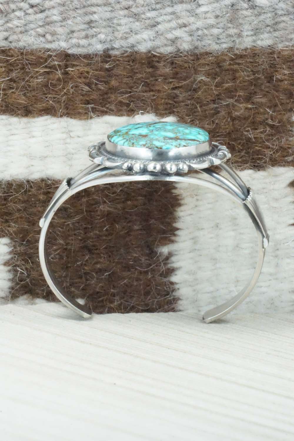 Turquoise & Sterling Silver Bracelet - Raymond Delgarito - Image 8