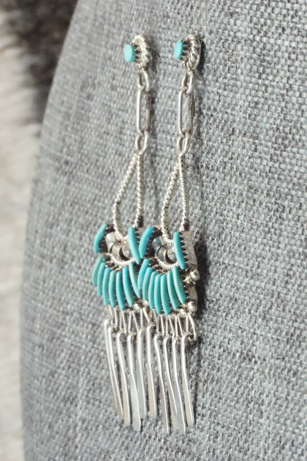 Turquoise & Sterling Silver Earrings - Edmund Cooeyate - Image 3